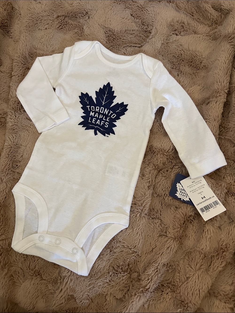 Carter's White Long-Sleeve Toronto Maple Leafs Bodysuit, 6 months